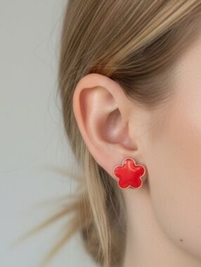 Red Flower Stud Earrings